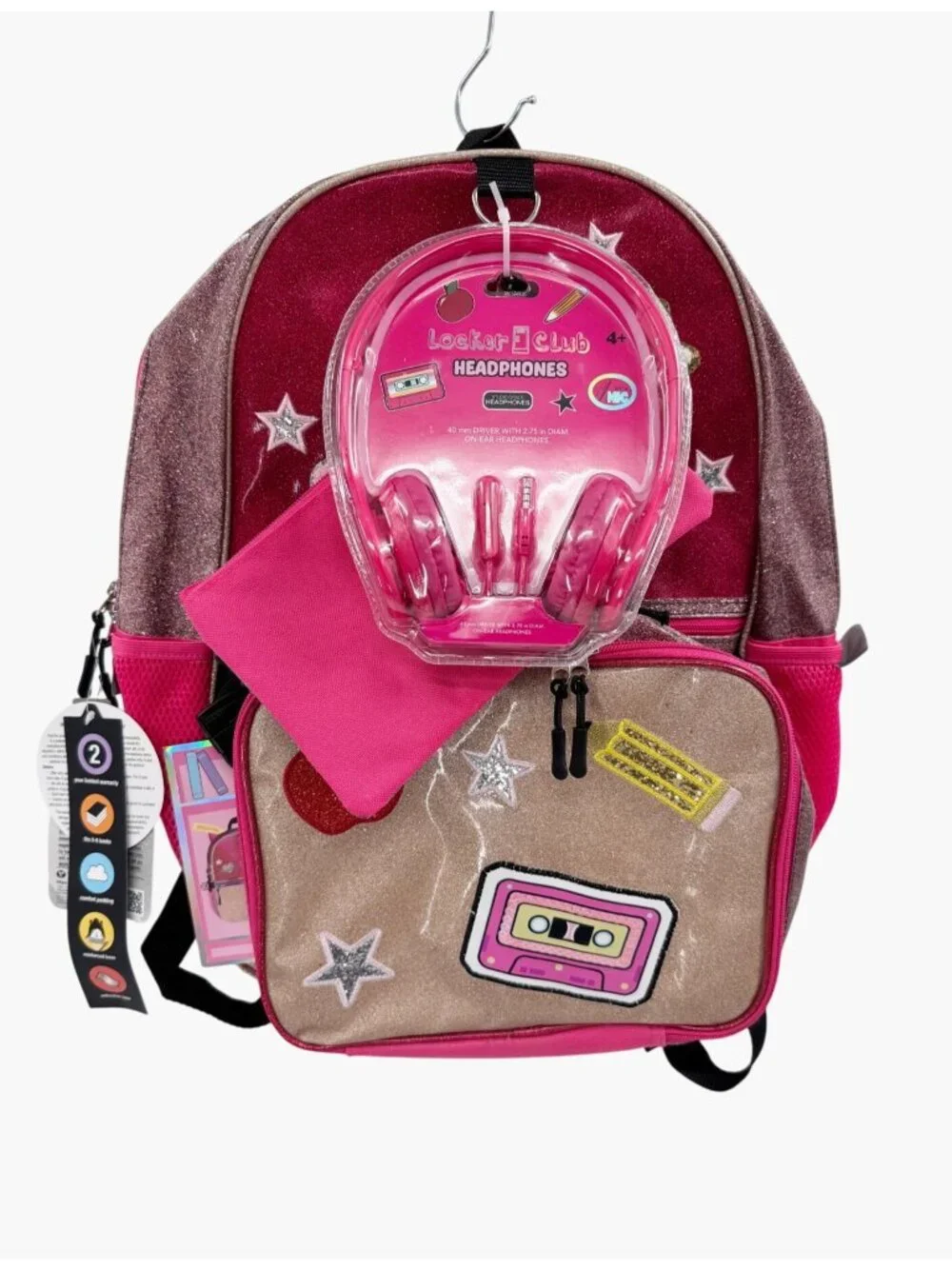 NEW Locker Club Kids' 16L Kids Backpack with Lunch Box Headphone - Pink